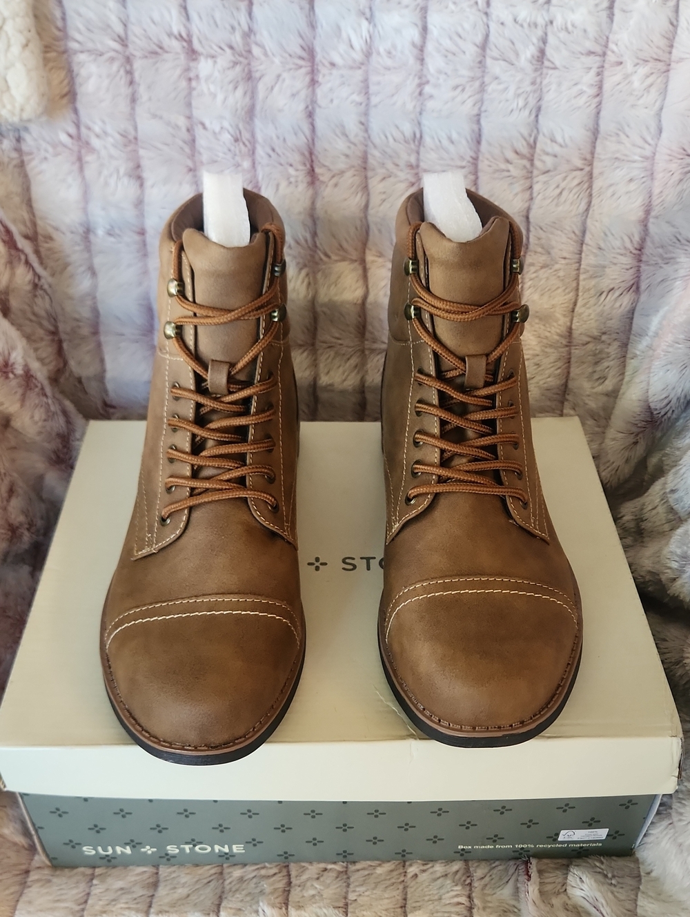 Sun + Stone Brown Tan Leather Lace-Up Chukka Boots